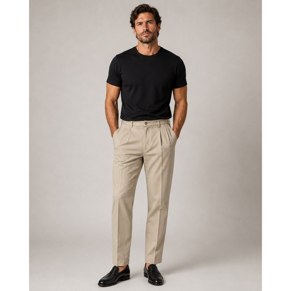 Savane Pleated Chino Pants Mens 38x28 Tan Tailored 2U Comfort Waist Cotton Khaki